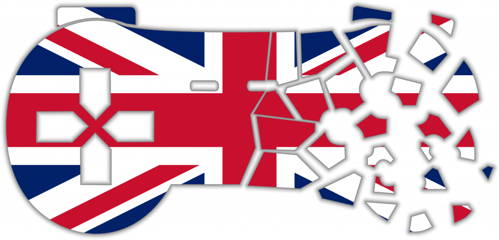A logo image of a Union Jack controller breaking apart